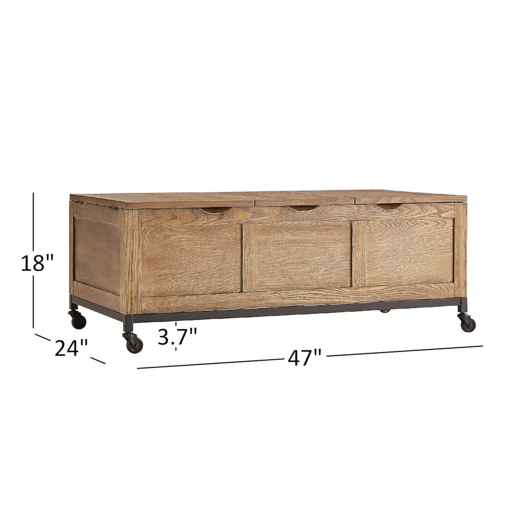 Trunk Rectangular Coffee Table With 1 Tray & Iron Casters