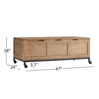 Trunk Rectangular Coffee Table With 1 Tray & Iron Casters