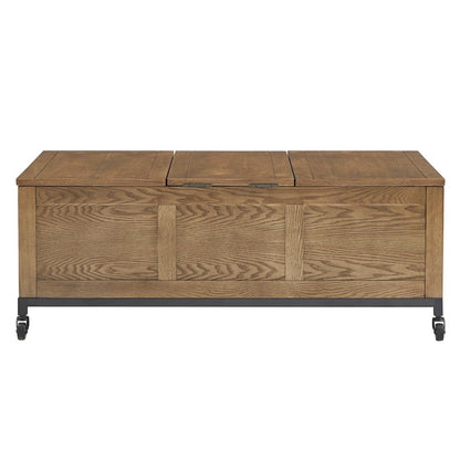 Trunk Rectangular Coffee Table With 1 Tray & Iron Casters