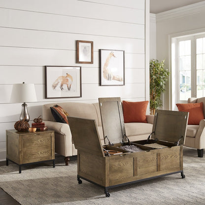 Trunk Rectangular Coffee Table With 1 Tray & Iron Casters