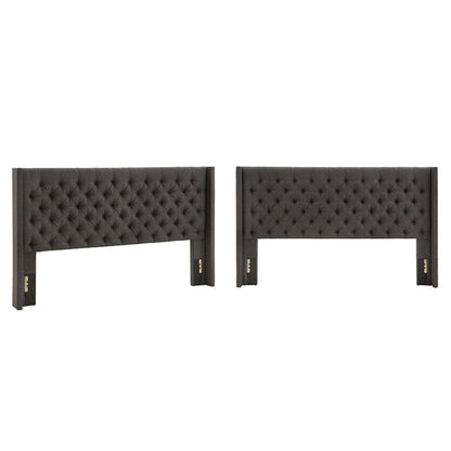 Dark Grey Linen Eastern King Wingback Tufted Headboard