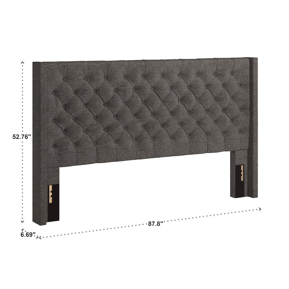 Dark Grey Linen Eastern King Wingback Tufted Headboard