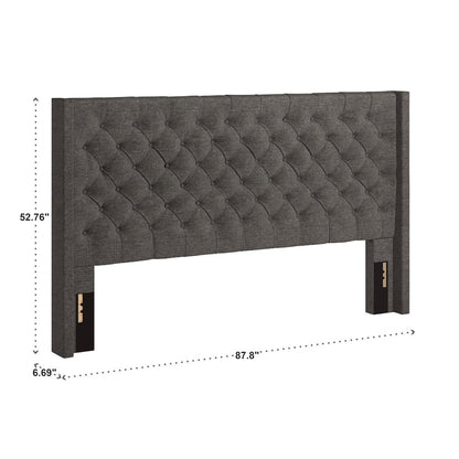 Dark Grey Linen Eastern King Wingback Tufted Headboard