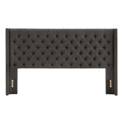 Dark Grey Linen Eastern King Wingback Tufted Headboard