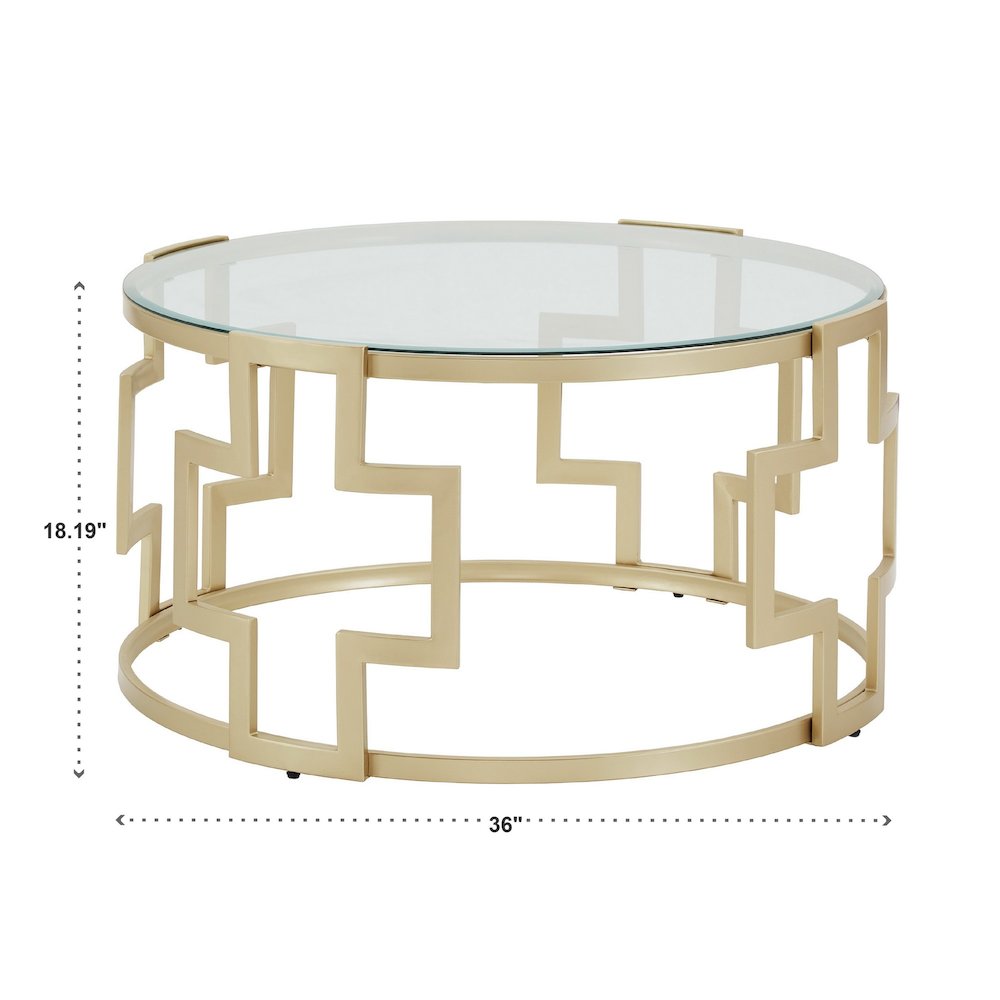 Matte Gold Finish Clear Glass Top Coffee Table