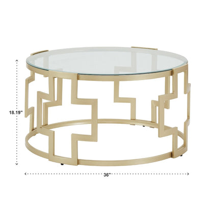 Matte Gold Finish Clear Glass Top Coffee Table