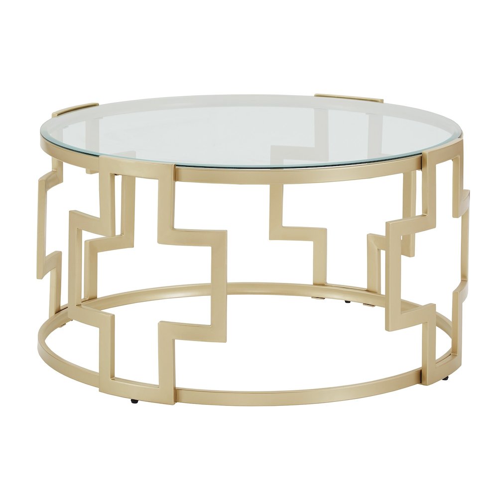 Matte Gold Finish Clear Glass Top Coffee Table