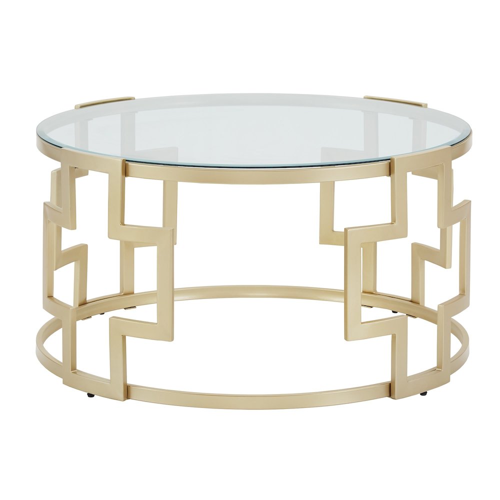 Matte Gold Finish Clear Glass Top Coffee Table
