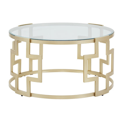Matte Gold Finish Clear Glass Top Coffee Table
