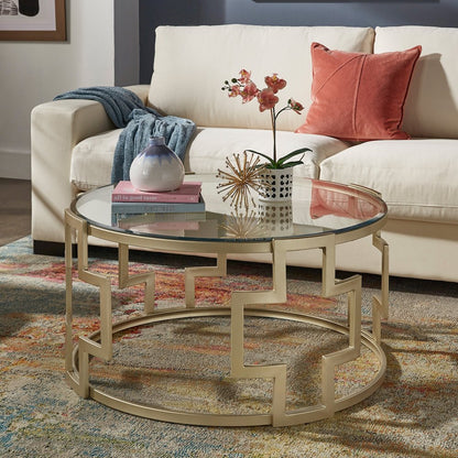 Matte Gold Finish Clear Glass Top Coffee Table