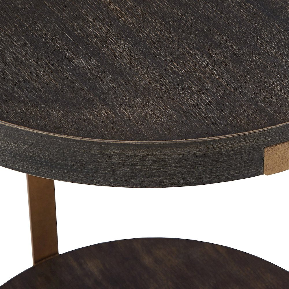 Espresso Finish Antique Brass T-Brace End Table