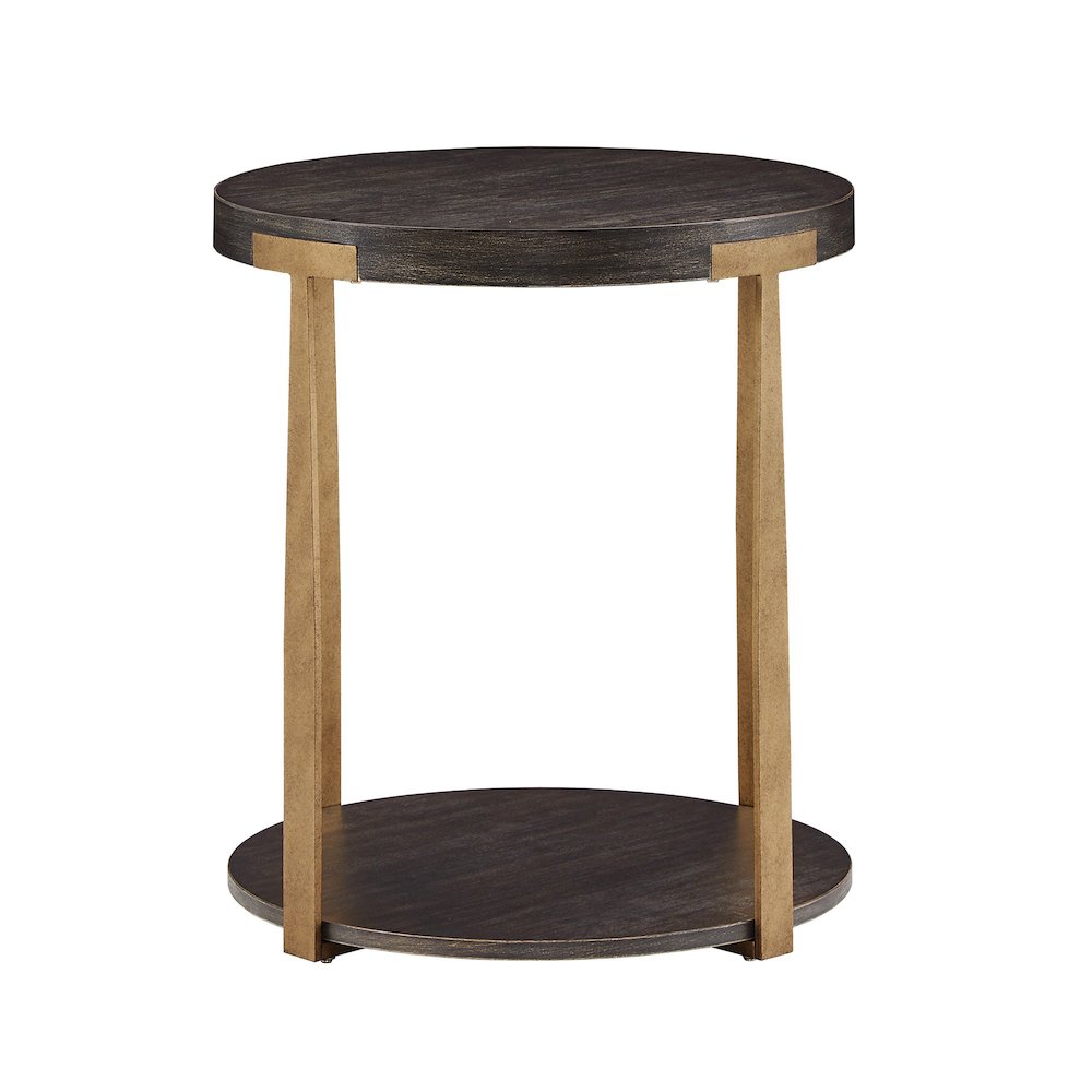 Espresso Finish Antique Brass T-Brace End Table