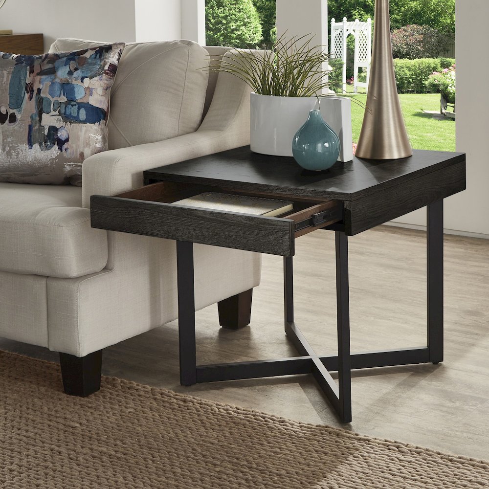 Black Finish End Table With 1 Drawer