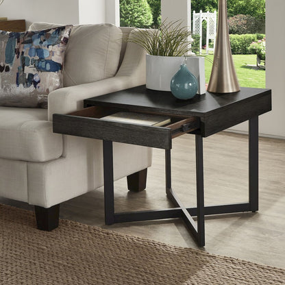 Black Finish End Table With 1 Drawer