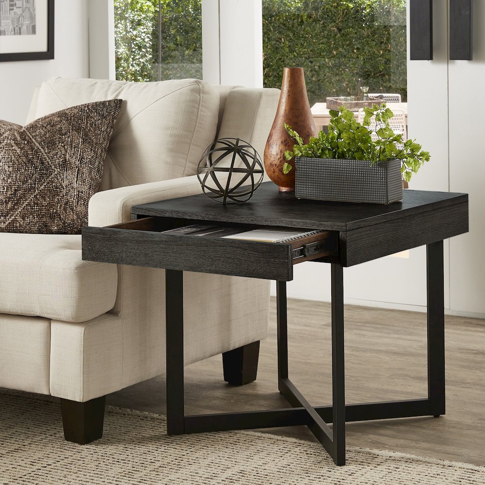Black Finish End Table With 1 Drawer