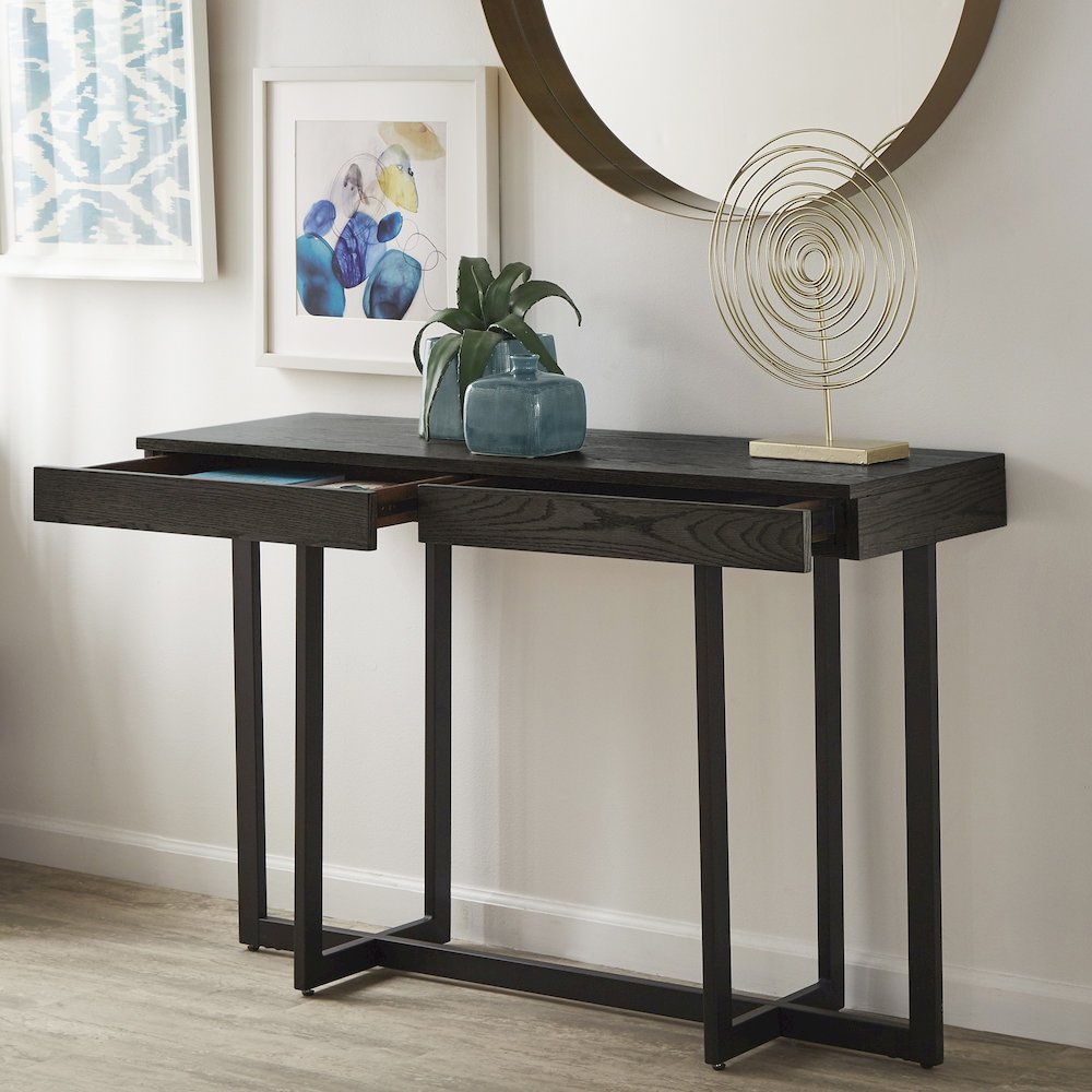 Black Finish Sofa Table With 2 Drawers