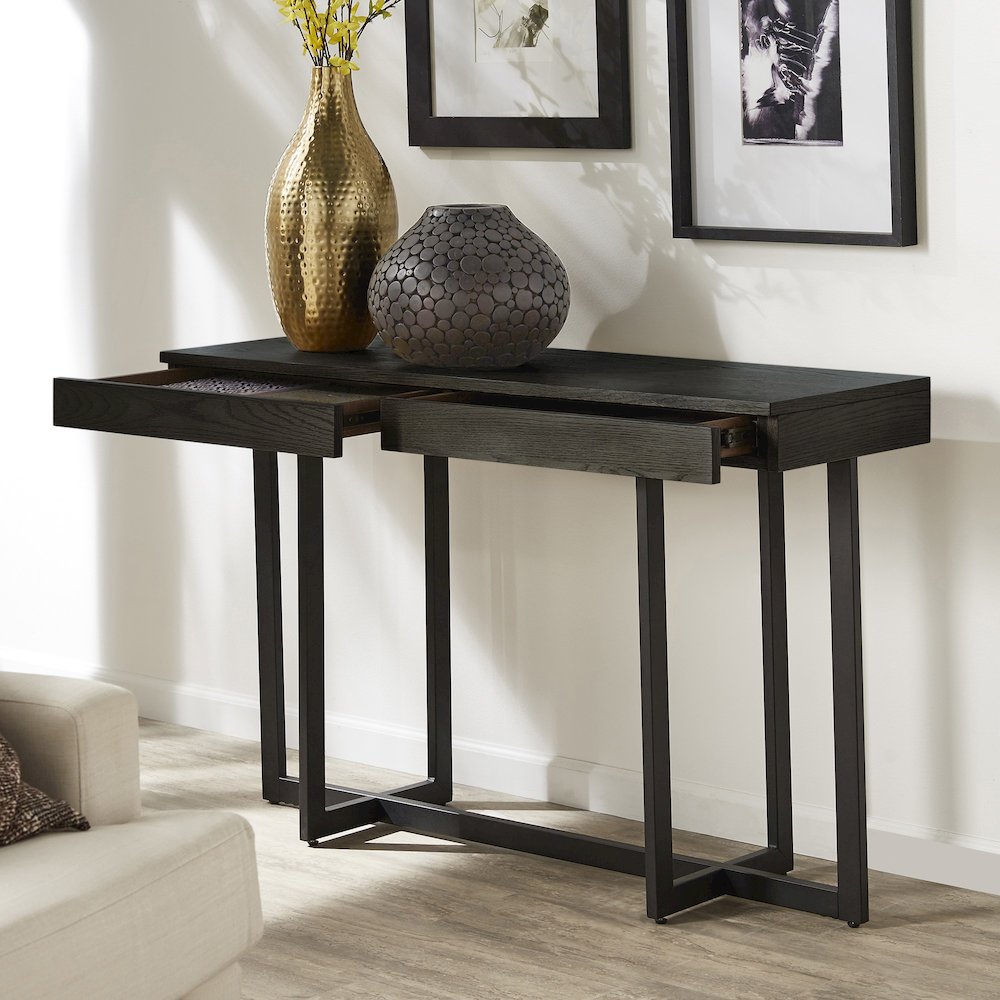 Black Finish Sofa Table With 2 Drawers