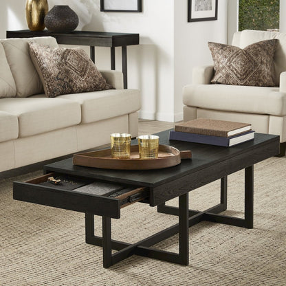 Black Finish Coffee Table With 2 Drawers