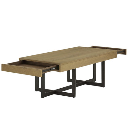 Brown Finish Coffee Table With 2 Drawers