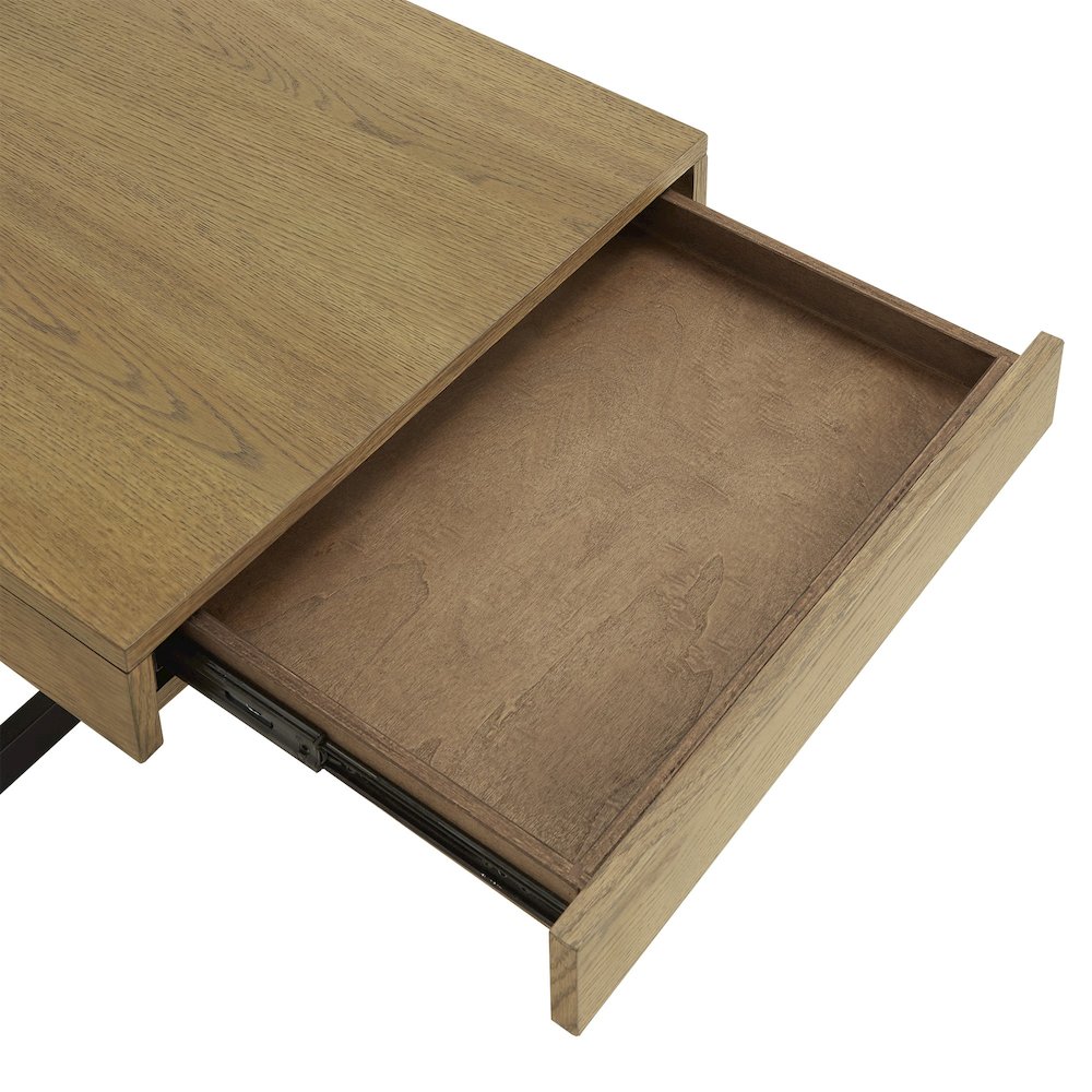 Brown Finish Coffee Table With 2 Drawers