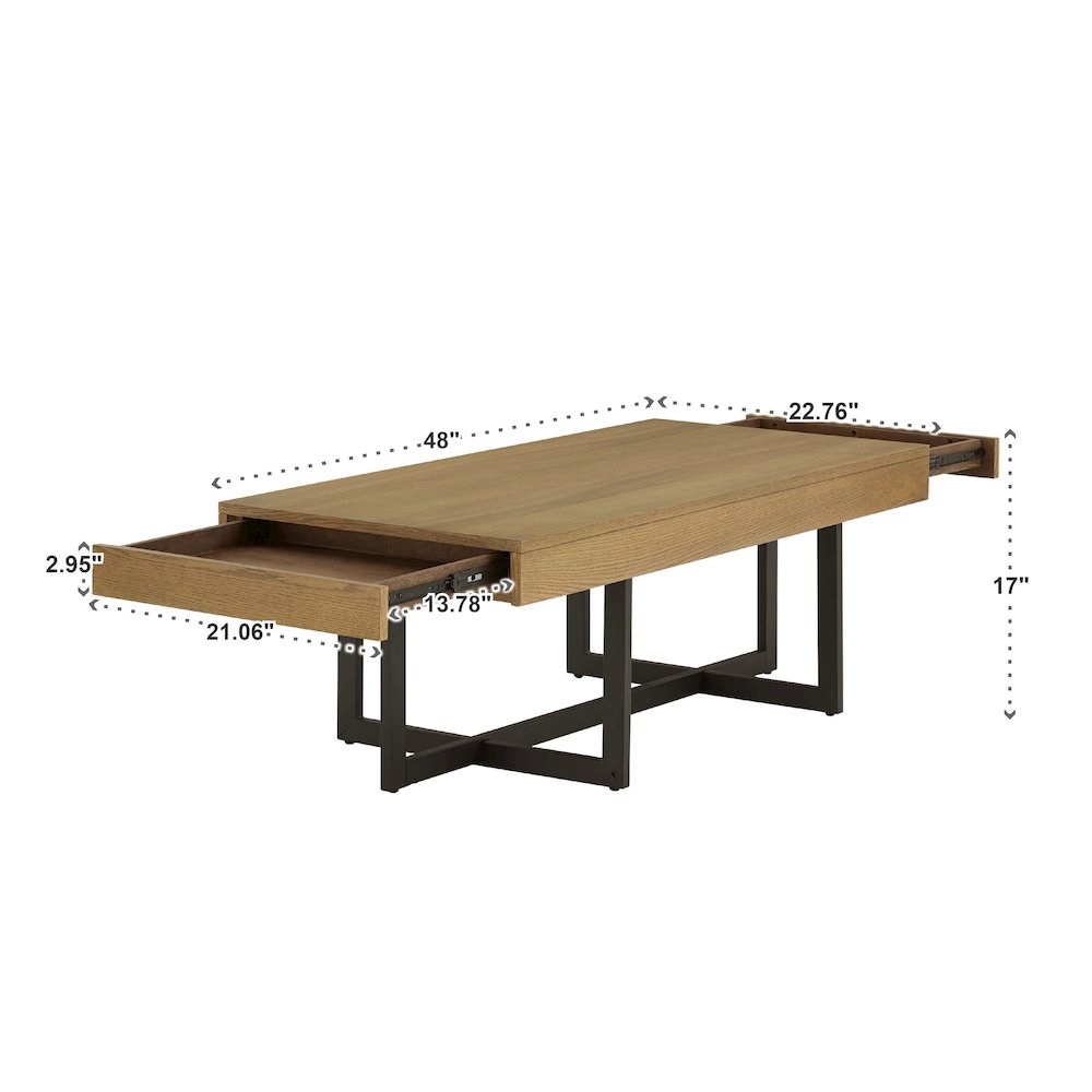 Brown Finish Coffee Table With 2 Drawers