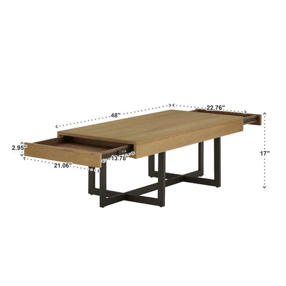 Brown Finish Coffee Table With 2 Drawers