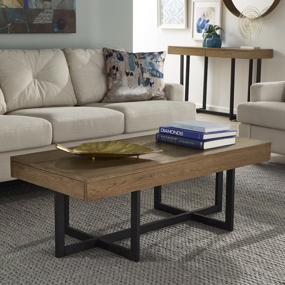 Brown Finish Coffee Table With 2 Drawers