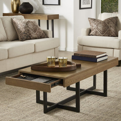 Brown Finish Coffee Table With 2 Drawers
