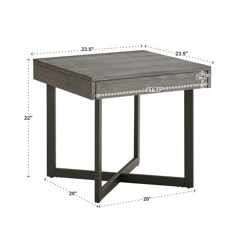 Grey Finish End Table With 1 Drawer