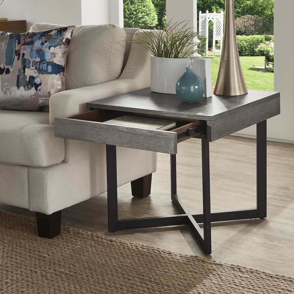 Grey Finish End Table With 1 Drawer
