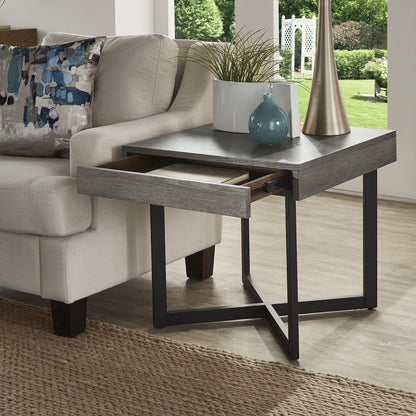 Grey Finish End Table With 1 Drawer