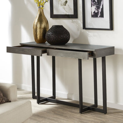 Grey Finish Sofa Table With 2 Drawers