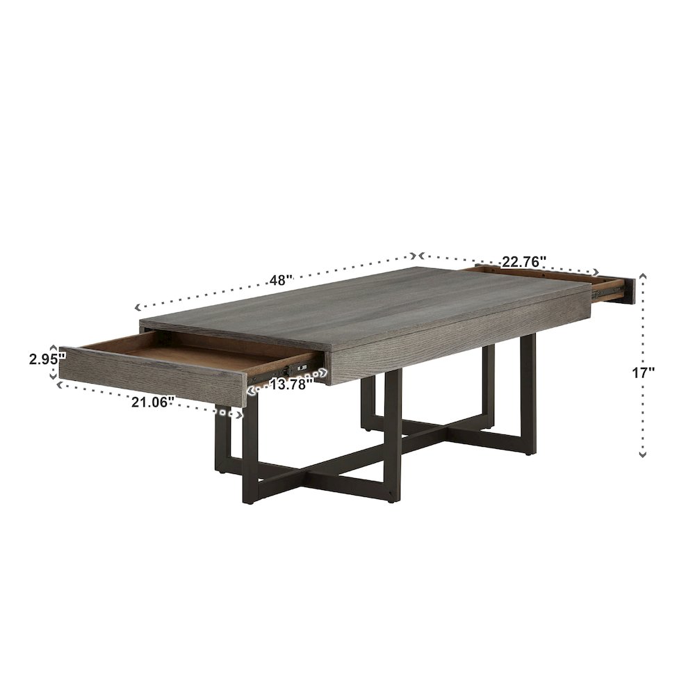 Grey Finish Coffee Table With 2 Drawers
