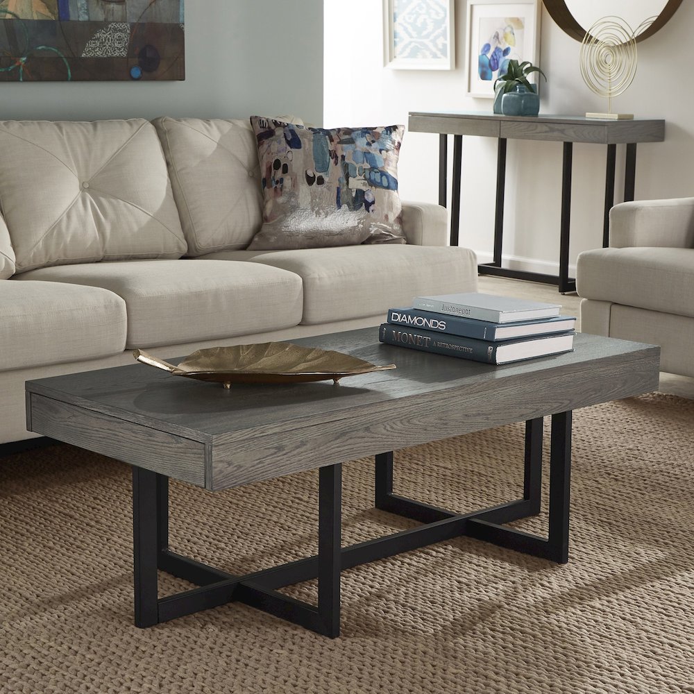 Grey Finish Coffee Table With 2 Drawers
