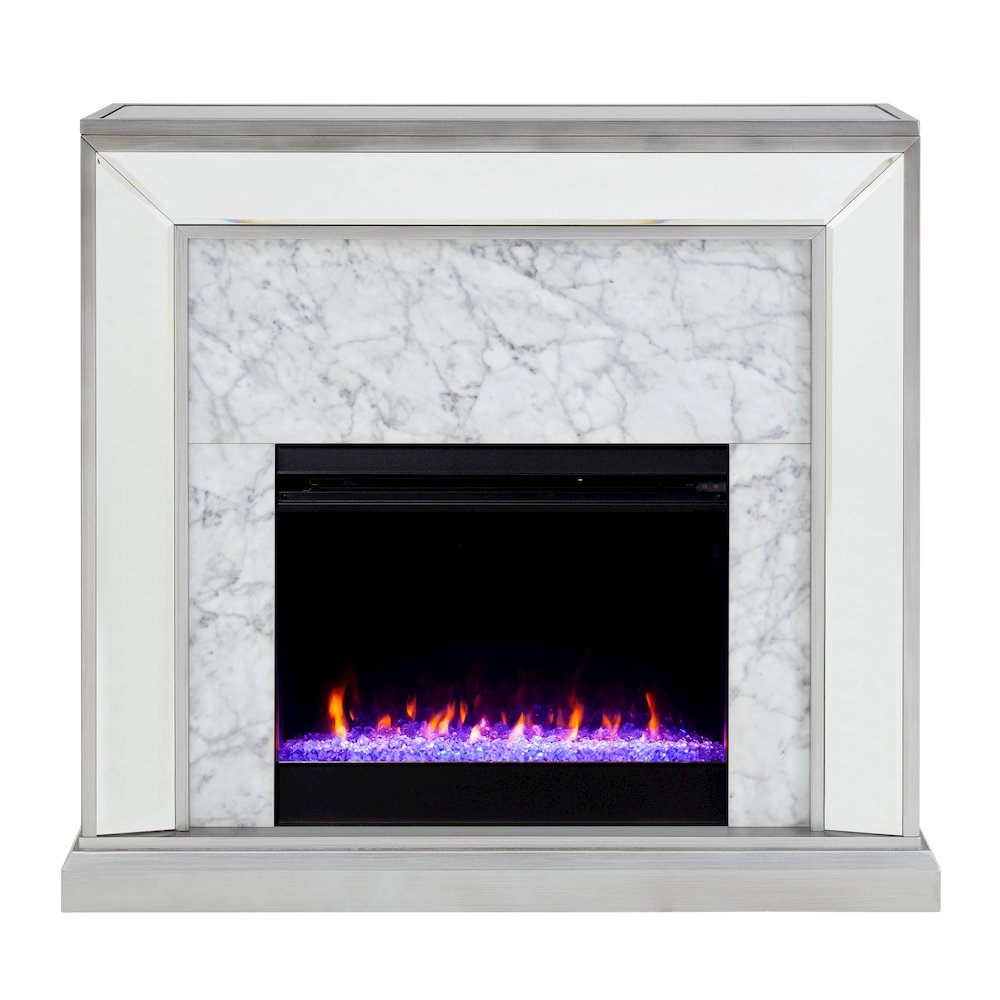 Trandling Mirrored Fireplace Set - Silver