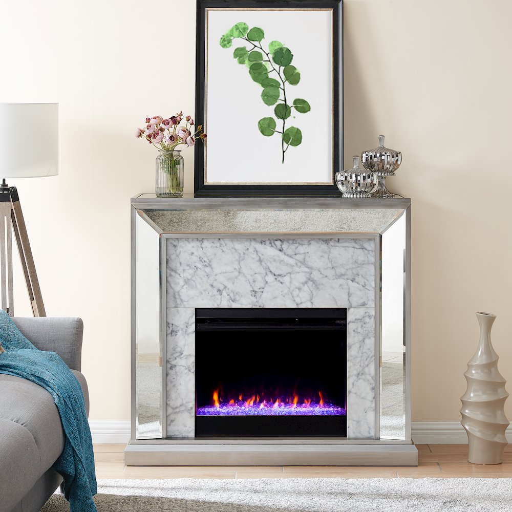 Trandling Mirrored Fireplace Set - Silver