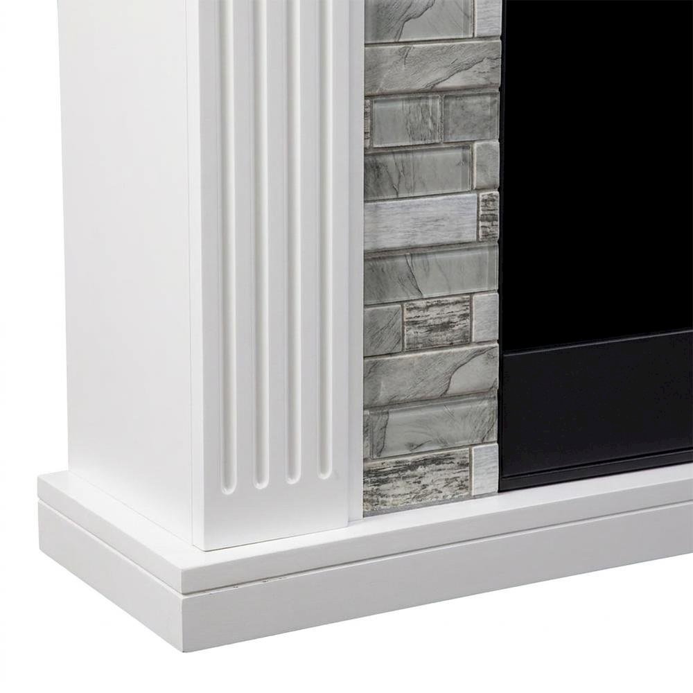 Wood Electric Fireplace with Faux Stone Surround and Color-Changing Flames