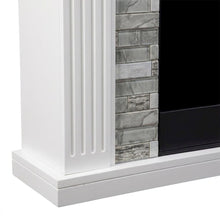 Wood Electric Fireplace with Faux Stone Surround and Color-Changing Flames