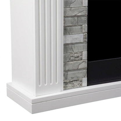 Wood Electric Fireplace with Faux Stone Surround and Color-Changing Flames