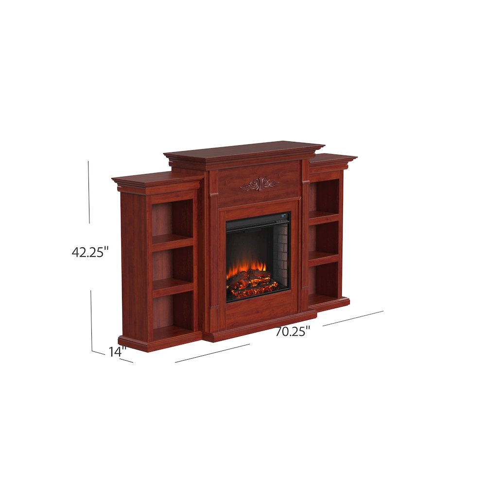 Tennyson Electric Fireplace with Bookcases - Mahogany