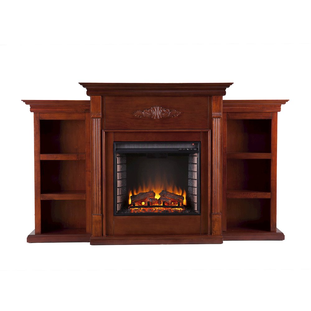 Tennyson Electric Fireplace with Bookcases - Mahogany