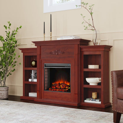 Tennyson Electric Fireplace with Bookcases - Mahogany