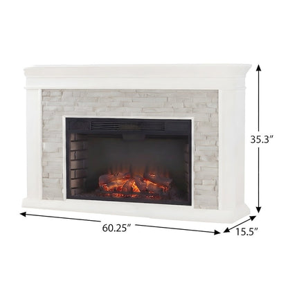Faux Stone Electric Fireplace with Mantel and Remote Control for Living Room
