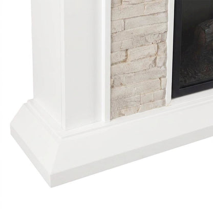 Faux Stone Electric Fireplace with Mantel and Remote Control for Living Room