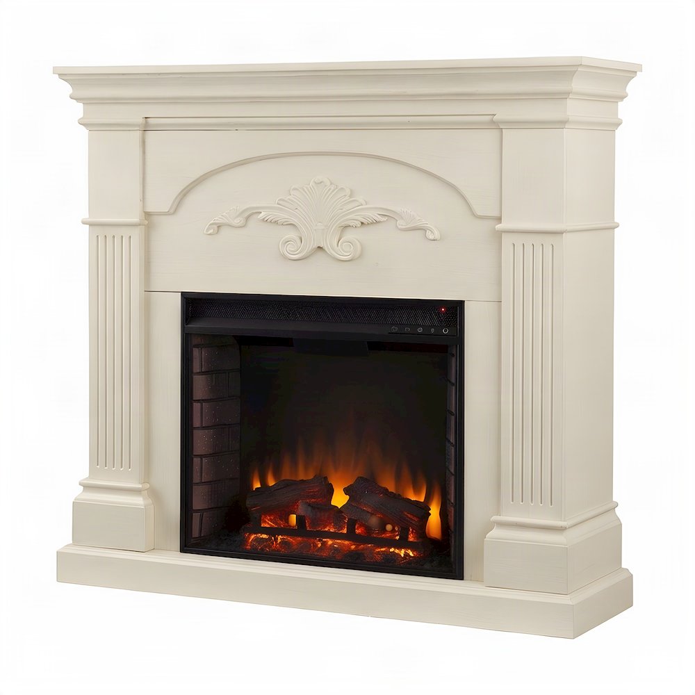 FurniFact Electric Fireplace with Mantel, Remote Control, and LED Flames