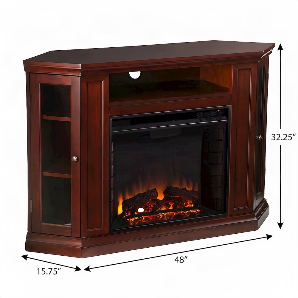 FurniFact Electric Fireplace with Mantel, Media Shelf and Cabinets, Brown