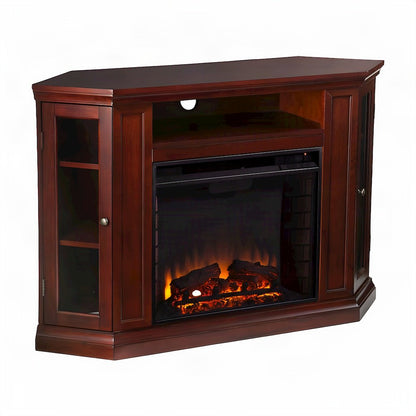 FurniFact Electric Fireplace with Mantel, Media Shelf and Cabinets, Brown