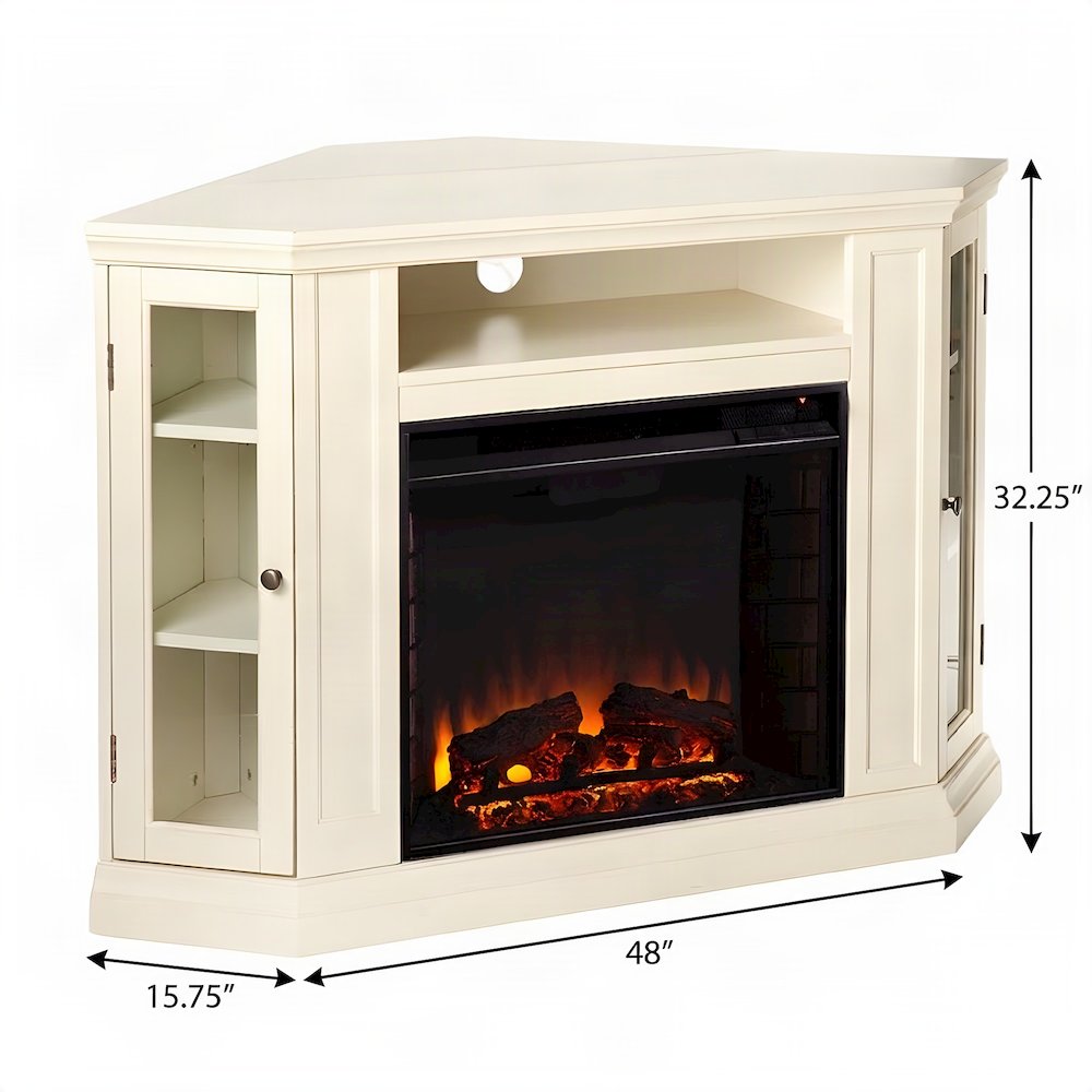 FurniFact Electric Fireplace with Convertible Mantel and Media Shelf, Ivory