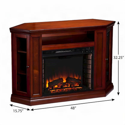 FurniFact Electric Fireplace with Convertible Mantel and Media Shelf, Brown
