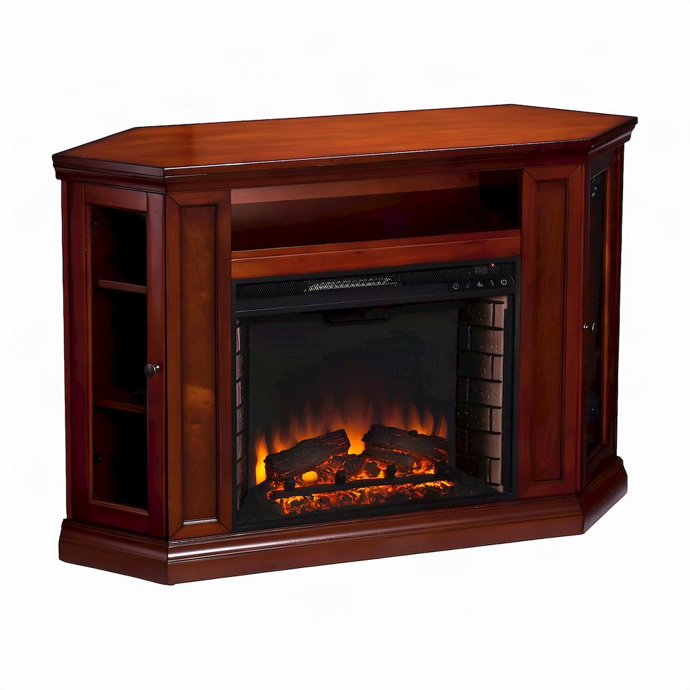 FurniFact Electric Fireplace with Convertible Mantel and Media Shelf, Brown